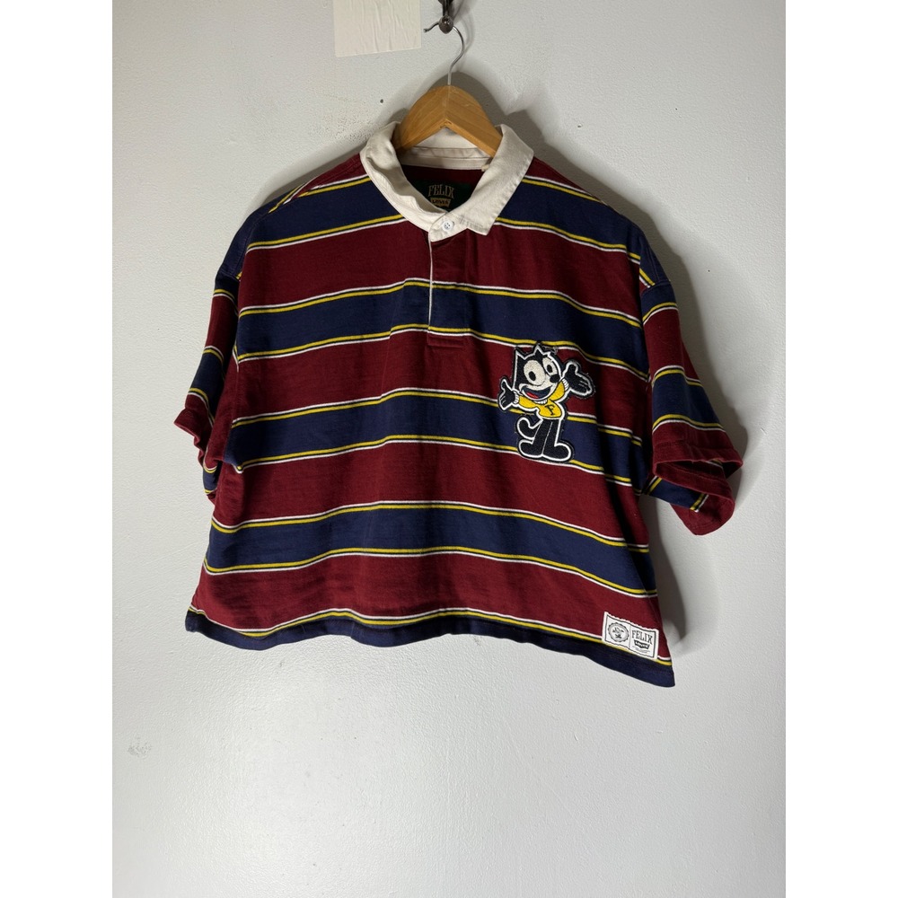 Levi's Maroon Navy Striped Cropped Rugby Polo with Character Patch